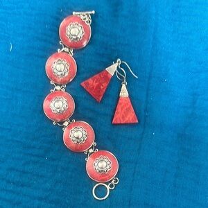 Vibrant Red and Sterling Silver Bracelet with matching earrings